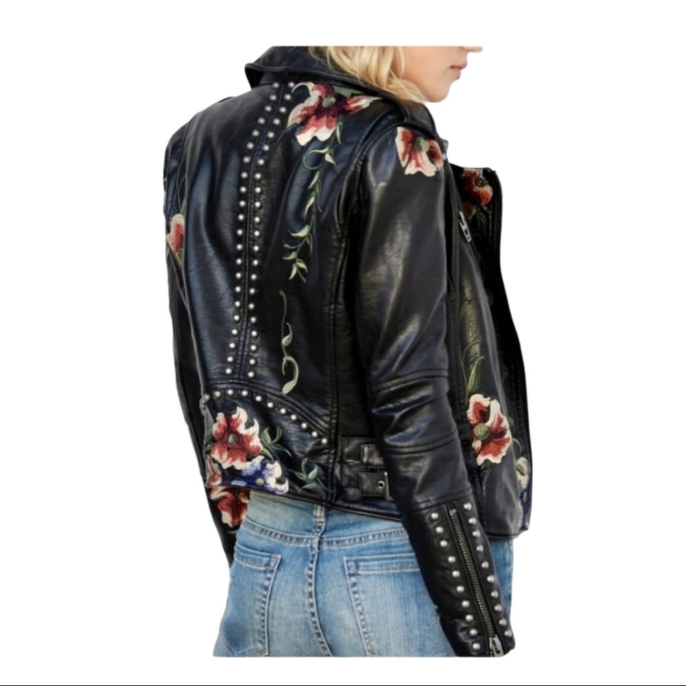 Blank NYC Embroidered Faux Leather Moto Jacket